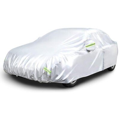Silver Weather-Resistant Fabric Car Cover for Sedans